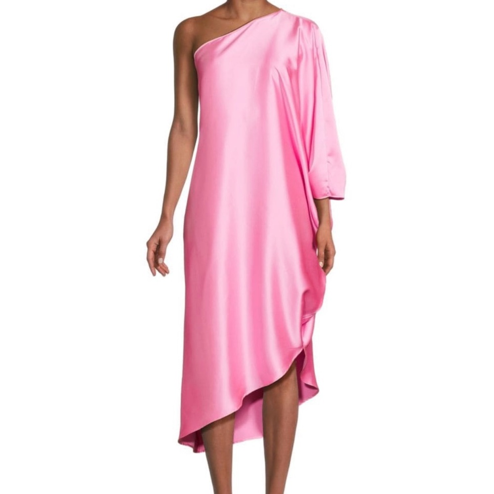 RENEE C,One shoulder, satin, Barbie pink dress